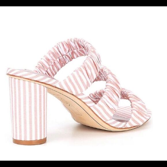 Deltan Sandal Women Size 8 Dusty Pink Striped Three Band Slides Round Heel NWOT - Picture 4 of 12